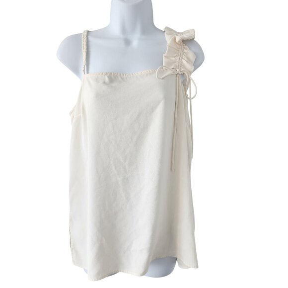 Jason Wu Collective Cream Chiffon Top Ruffle Shoulder Strap Size 8 FLAWED - Picture 2 of 9